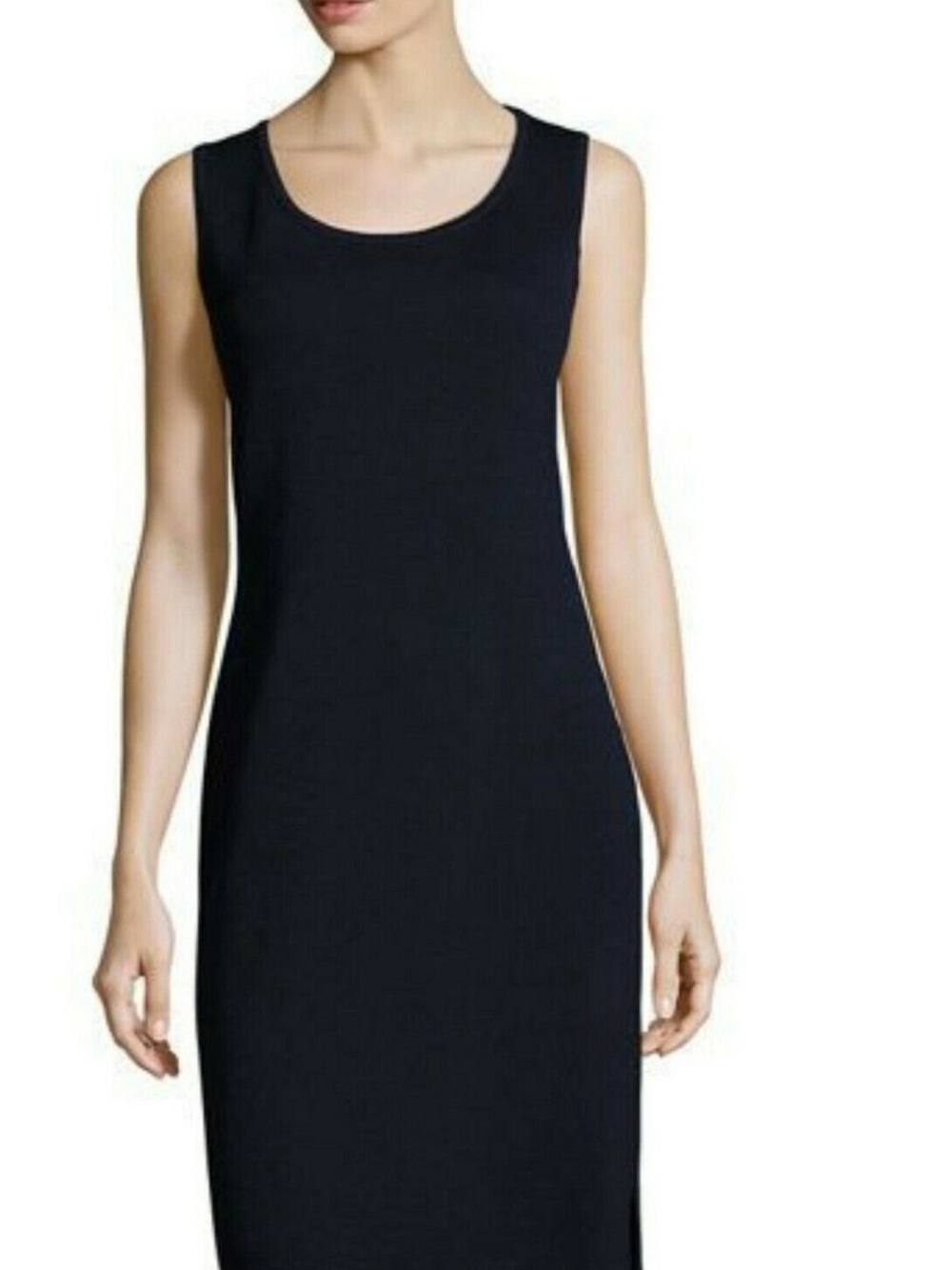 St. John Collection Navy Blue Wool Blend Ribbed Knit Sleeveless Sheath Dress 2